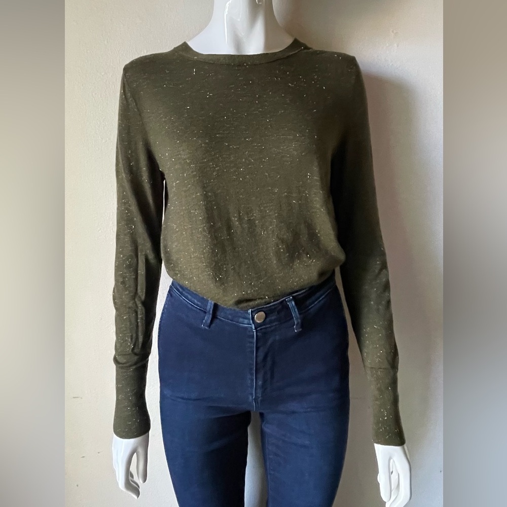Banana Republic Women’s Crewneck, Olive Green, Sparkle Sweater Top, Size Small